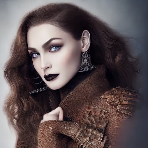 portrait+ style gorgeous gothic woman light armour sword in hand
