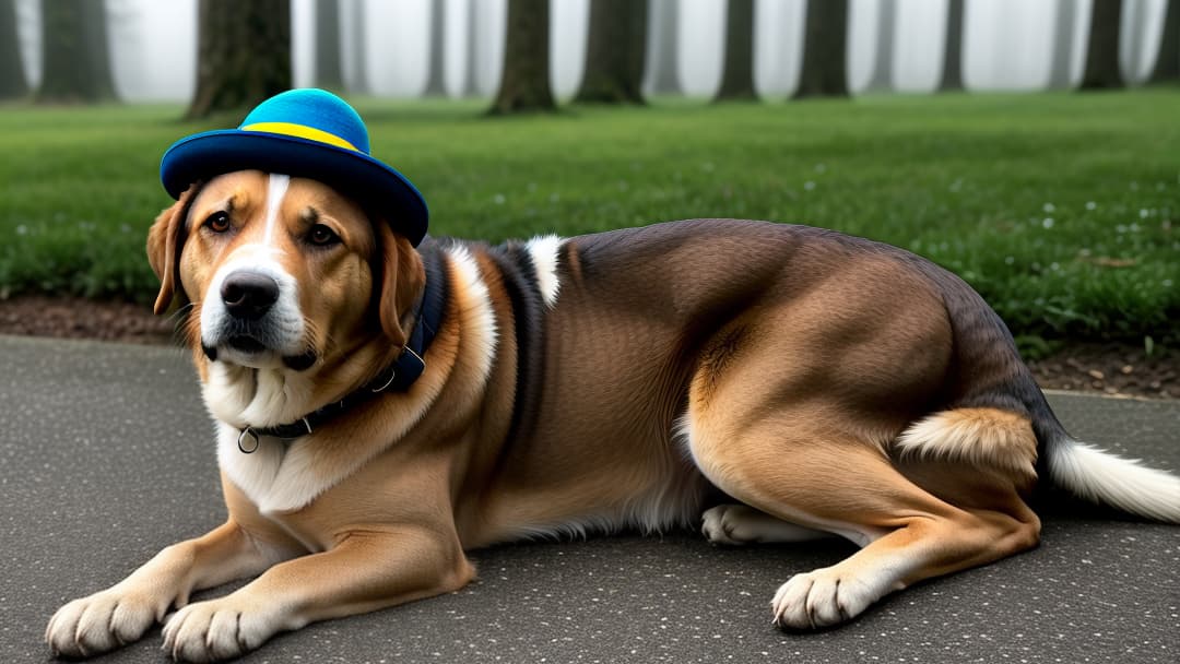  a hyper-realistic photo of a old senior dog in a birthday hat hyperrealistic, full body, detailed clothing, highly detailed, cinematic lighting, stunningly beautiful, intricate, sharp focus, f/1. 8, 85mm, (centered image composition), (professionally color graded), ((bright soft diffused light)), volumetric fog, trending on instagram, trending on tumblr, HDR 4K, 8K