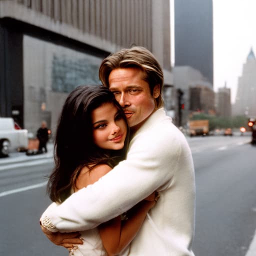 analog style Brad Pitt hugging Selena Gomez in New York