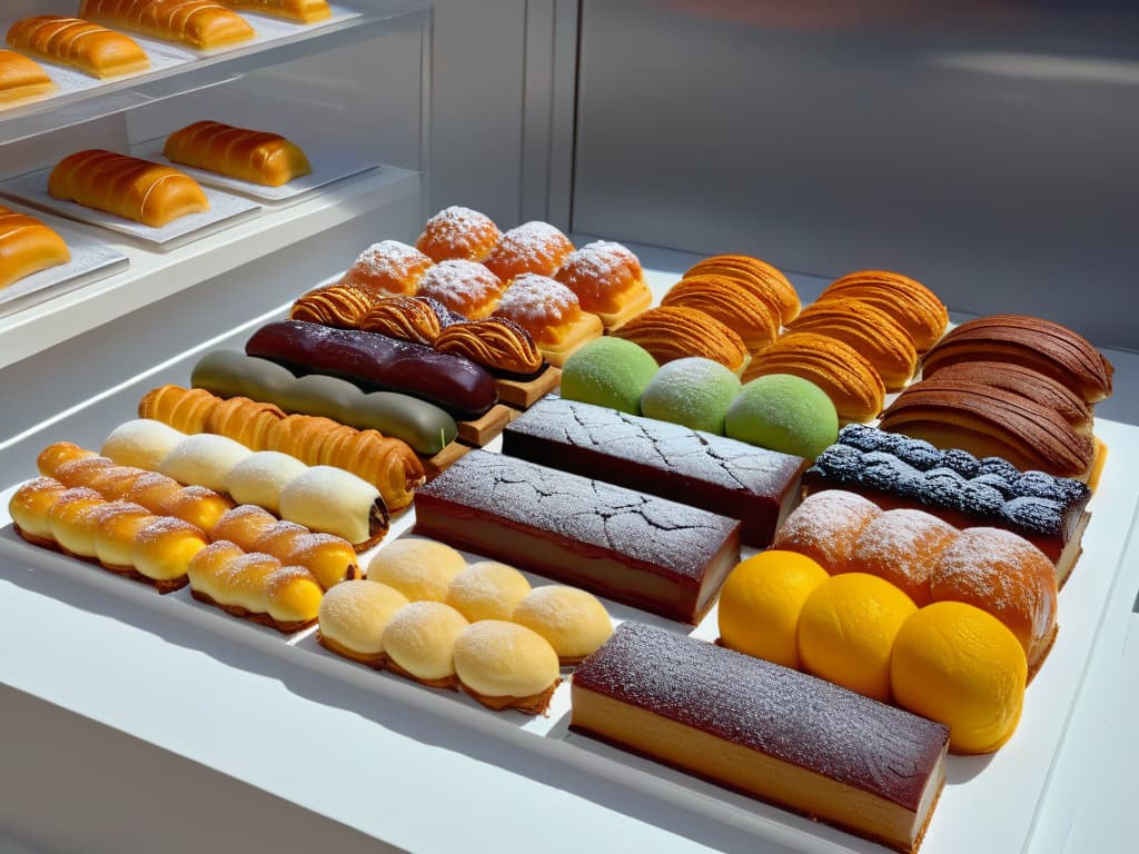  An exquisitely crafted, minimalist image of a diverse array of international pastries elegantly displayed on a sleek, marble countertop. The pastries represent a variety of cultural influences, from French eclairs to Japanese mochi, showcasing the global nature of the art of baking. Each pastry is meticulously decorated and arranged with precision, highlighting the beauty and craftsmanship of international pastry trends. The lighting is soft and natural, enhancing the textures and colors of the pastries, creating a visually stunning and mouthwatering display. hyperrealistic, full body, detailed clothing, highly detailed, cinematic lighting, stunningly beautiful, intricate, sharp focus, f/1. 8, 85mm, (centered image composition), (professionally color graded), ((bright soft diffused light)), volumetric fog, trending on instagram, trending on tumblr, HDR 4K, 8K