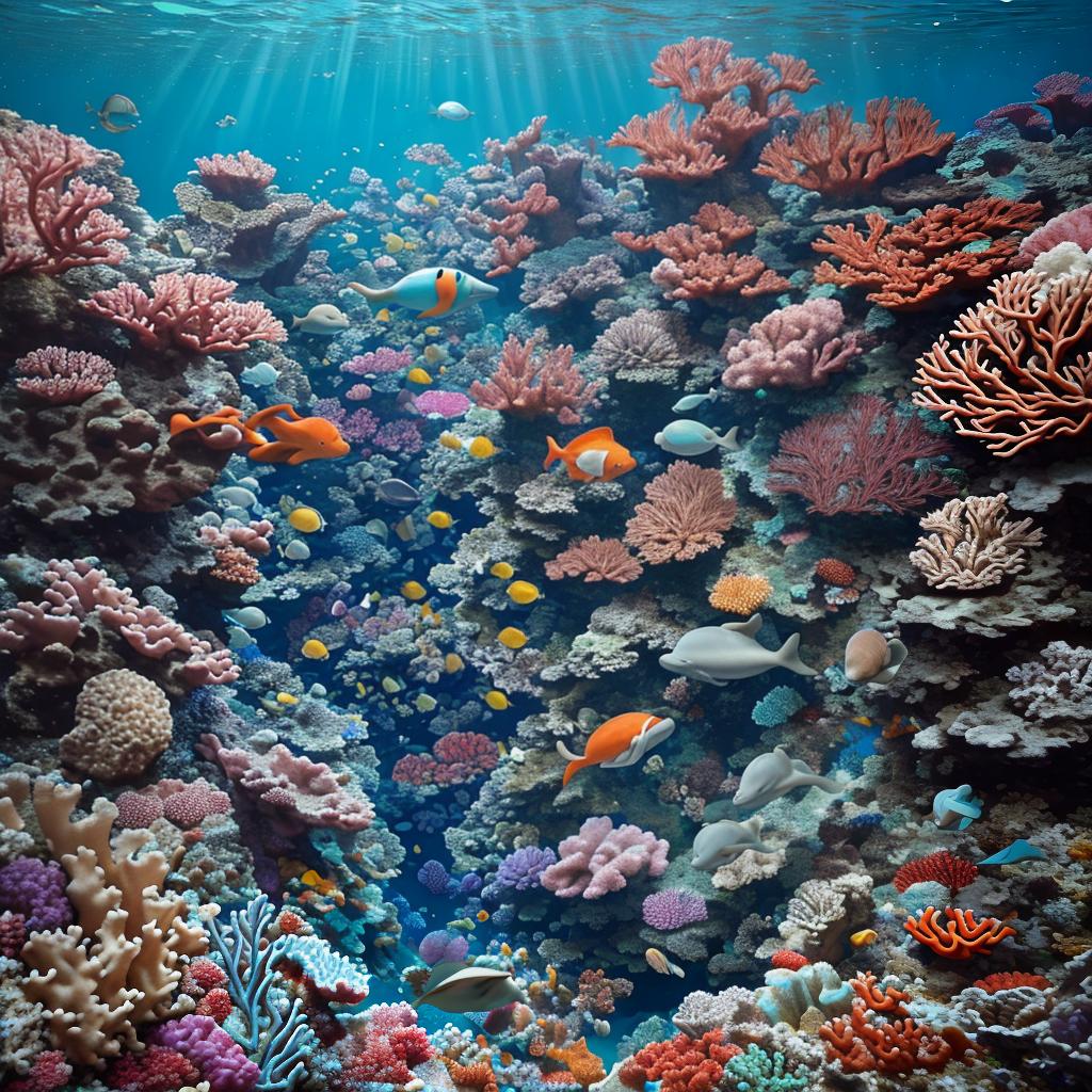  masterpiece, best quality, beautiful deep sea full of corals, diverse marine life and fascinating underwater landscapes with corals, appendages, small fish, anemones, dolphins, various algae, caves, colorful, 8k resolution and intricate detail