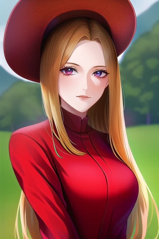  (adult:1.4), Country girl, on meadow, red shirt, famer hat, masterpiece, (detailed face), (detailed clothes), f/1.4, ISO 200, 1/160s, 4K, unedited, symmetrical balance, in-frame, masterpiece, perfect lighting, (beautiful face), (detailed face), (detailed clothes), 1 girl, (woman), 4K, ultrarealistic, unedited, symmetrical balance, in-frame