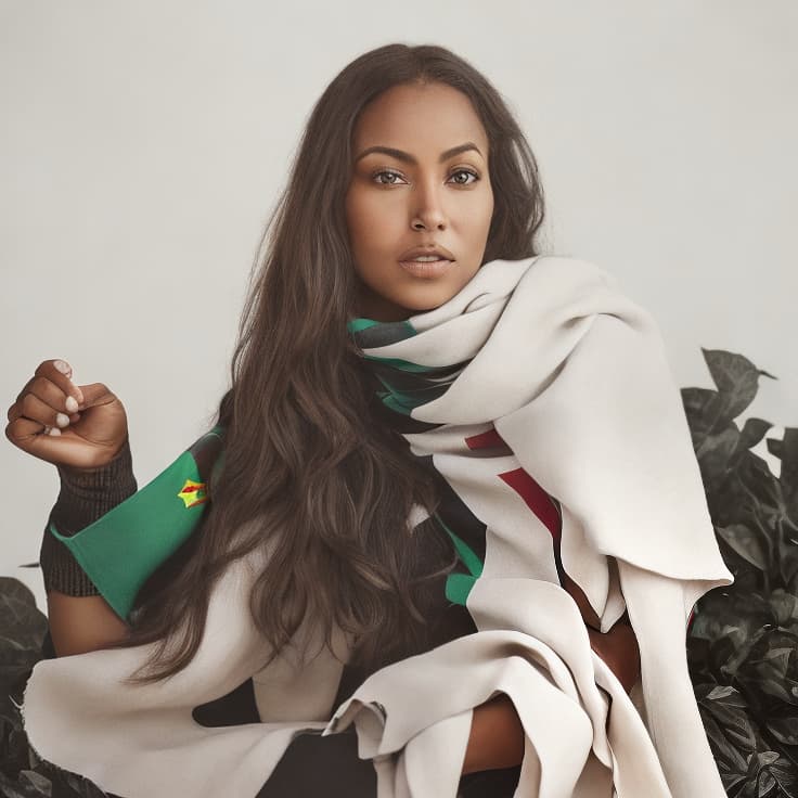 portrait+ style add Ethiopian flag as a scarf