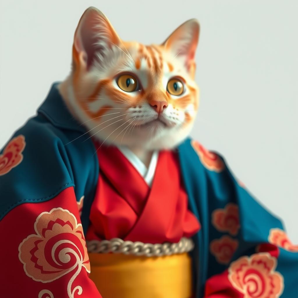  crie uma imagem de um gato persa vestido com um kimono elegante. o kimono deve ser detalhado, com padrões tradicionais e cores vibrantes, como vermelho, dourado e azul, refletindo o estilo clássico ..... hyperrealistic, full body, detailed clothing, highly detailed, cinematic lighting, stunningly beautiful, intricate, sharp focus, f/1. 8, 85mm, (centered image composition), (professionally color graded), ((bright soft diffused light)), volumetric fog, trending on instagram, trending on tumblr, HDR 4K, 8K