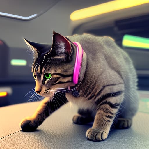 nvinkpunk Realistic image of a cat wearing headphones and reading glasses while riding a bus. hyperrealistic, full body, detailed clothing, highly detailed, cinematic lighting, stunningly beautiful, intricate, sharp focus, f/1. 8, 85mm, (centered image composition), (professionally color graded), ((bright soft diffused light)), volumetric fog, trending on instagram, trending on tumblr, HDR 4K, 8K