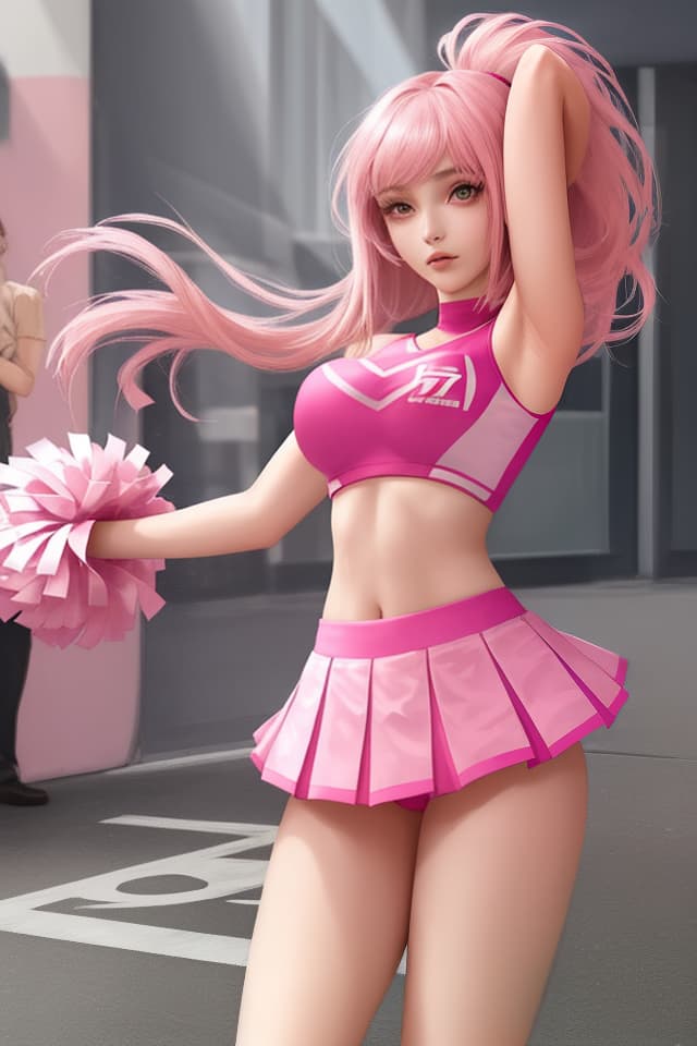  Gal, beautiful girl, pink hair, cheerleader suit