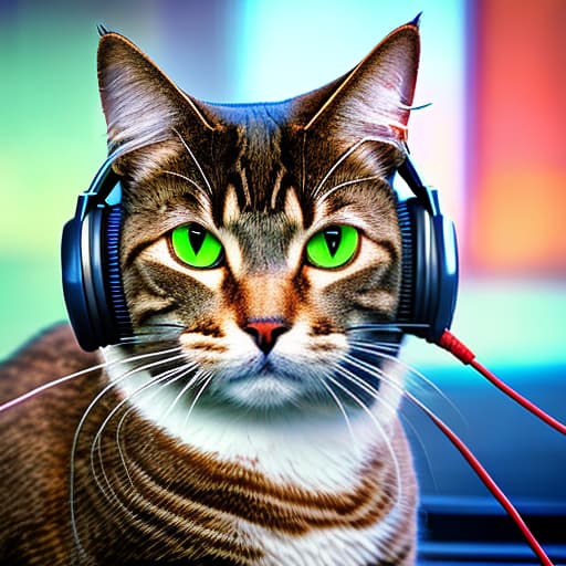 nvinkpunk Realistic image of a cat wearing headphones and reading glasses while riding a bus. hyperrealistic, full body, detailed clothing, highly detailed, cinematic lighting, stunningly beautiful, intricate, sharp focus, f/1. 8, 85mm, (centered image composition), (professionally color graded), ((bright soft diffused light)), volumetric fog, trending on instagram, trending on tumblr, HDR 4K, 8K