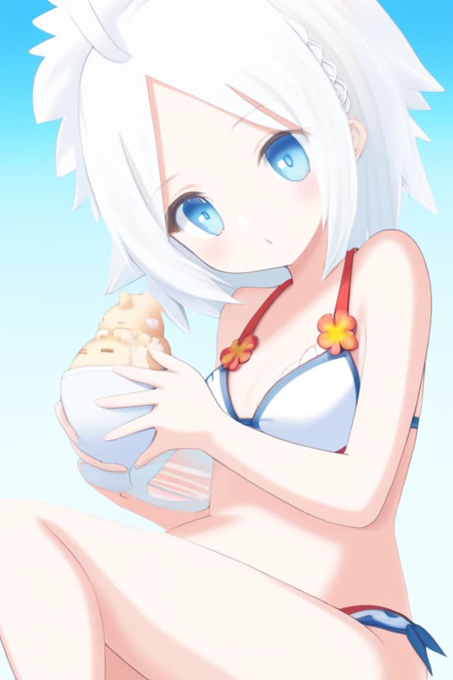  Women, cute, swimwear, I cup, Pichi Pichi, white hair, light blue eyes