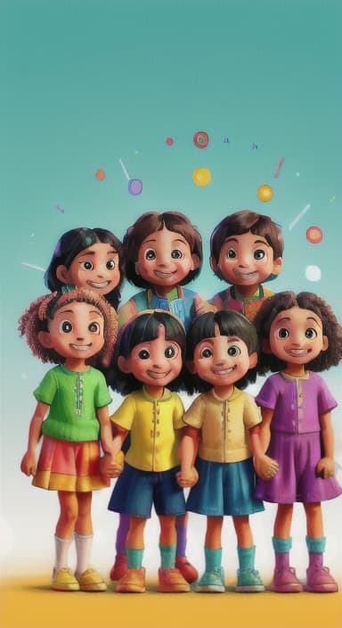  {A bright and colorful book cover with a group of happy children holding hands in a circle., Children of various ethnicities. They are smiling and wearing colorful clothing.