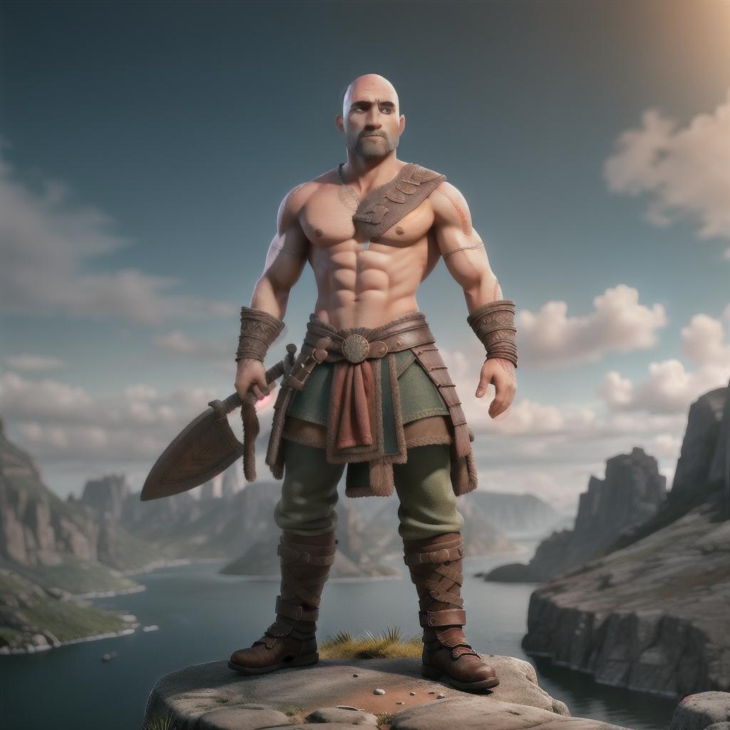  God of war hyperrealistic, full body, detailed clothing, highly detailed, cinematic lighting, stunningly beautiful, intricate, sharp focus, f/1. 8, 85mm, (centered image composition), (professionally color graded), ((bright soft diffused light)), volumetric fog, trending on instagram, trending on tumblr, HDR 4K, 8K