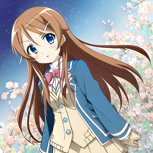  Kirino kousaka, yet brown hair, hair clip, cute blue eyes, outfit