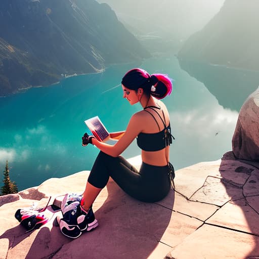 nvinkpunk image of a wearing a crop top and reading shorts while sitting in the gr, breathtaking hyperrealistic, full body, detailed clothing, highly detailed, cinematic lighting, stunningly beautiful, intricate, sharp focus, f/1. 8, 85mm, (centered image composition), (professionally color graded), ((bright soft diffused light)), volumetric fog, trending on instagram, trending on tumblr, HDR 4K, 8K