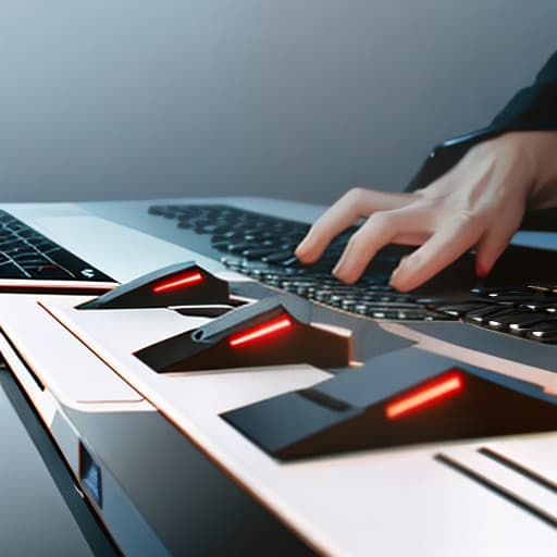  A hand with modern gear typing on the laptop keyboard. hyperrealistic, full body, detailed clothing, highly detailed, cinematic lighting, stunningly beautiful, intricate, sharp focus, f/1. 8, 85mm, (centered image composition), (professionally color graded), ((bright soft diffused light)), volumetric fog, trending on instagram, trending on tumblr, HDR 4K, 8K