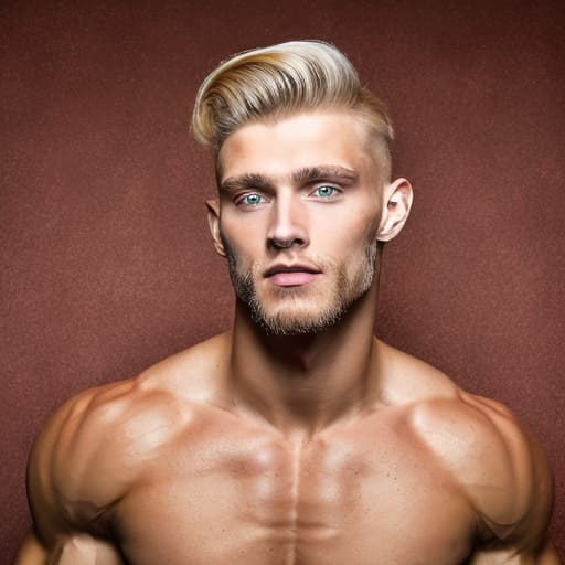 portrait+ style Russian queer fitness model blonde hunk dude face