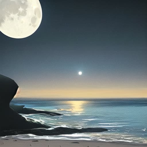  moon on dark night sky and a a beach