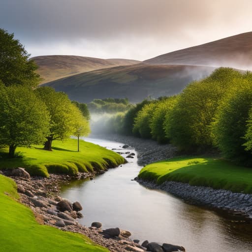  (Scotland on a sunny day. Water, Green hills, Blue sky.), photorealistic, highly detailed, 4k, high quality hyperrealistic, full body, detailed clothing, highly detailed, cinematic lighting, stunningly beautiful, intricate, sharp focus, f/1. 8, 85mm, (centered image composition), (professionally color graded), ((bright soft diffused light)), volumetric fog, trending on instagram, trending on tumblr, HDR 4K, 8K