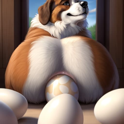  Saint Bernard, feral dog, egg in ass, anal oviposition, view from behind,, open eyes, digital art, masterpiece, 4k, fine details,