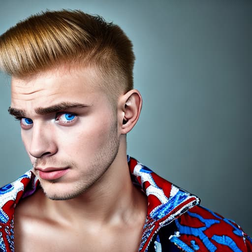 portrait+ style Russian queer mad TV actor blonde hunk dude face