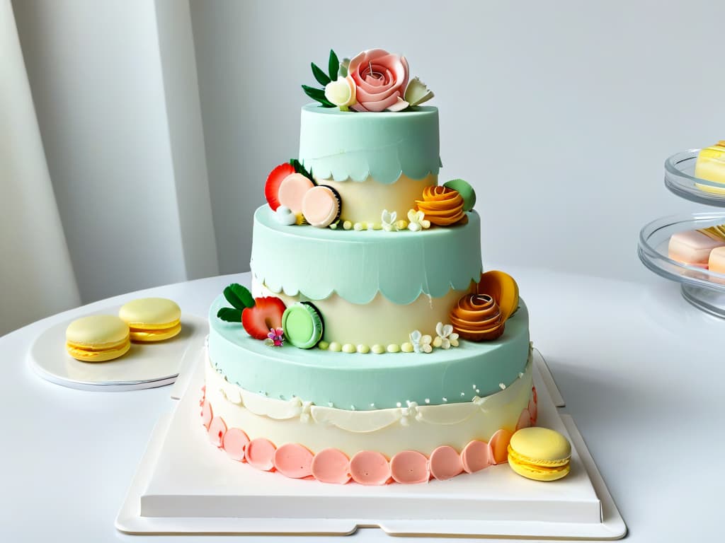  A minimalist, highly detailed image of an intricately designed sugar sculpture showcasing various popular categories in pastry competitions, such as elegant wedding cakes, whimsical sculpted fondant figures, and precise macaron towers. Each element is meticulously crafted to perfection, highlighting the artistry and skill required in competitive baking. The color palette is soft and pastel, enhancing the delicate and refined nature of the creations, while the clean lines and intricate details draw the eye to the precision and creativity involved in modern pastry design. hyperrealistic, full body, detailed clothing, highly detailed, cinematic lighting, stunningly beautiful, intricate, sharp focus, f/1. 8, 85mm, (centered image composition), (professionally color graded), ((bright soft diffused light)), volumetric fog, trending on instagram, trending on tumblr, HDR 4K, 8K