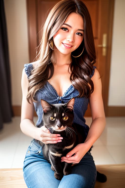  I'm holding a cat, a cat, a cat, (8k, RAW photo, best quality, masterpiece:1.2), High detail RAW color photo, professional photograph, cowboyshot, (realistic, photo realistic:1.37), ((best quality)), 1 girl, cinematic light, (finerly detailed face:1.2), (masterpiece:1.5), (best quality:1.2), (smiling:1.2), (looking at viewer:1.2)