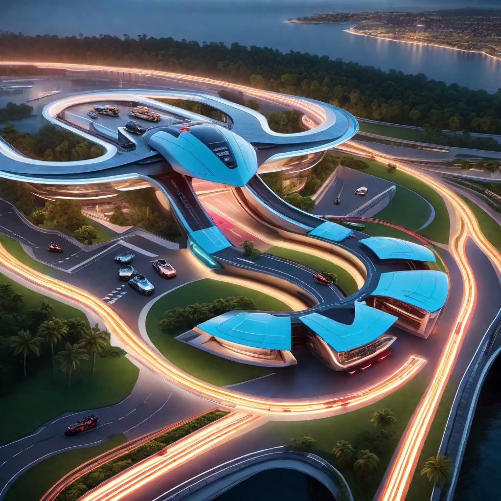  Create an image of a futuristic Race Island with motorcycles. The scene features elaborate floating highways high in the air above a vast ocean. The motorcycles are sleek, aerodynamic, and embody highly advanced technology, with design elements that suggest anti-gravity capabilities. These highways weave through the skies with complex loops, steep inclines, and sharp turns to create a thrilling, high-speed racing circuit. The island below is a hub of racing activity, complete with team garages, spectator stands, and high-tech pit stops. The setting is illuminated with neon accents and dynamic lighting systems, highlighting the fast-paced, adrenaline-fueled environment of this exclusive racing event. hyperrealistic, full body, detailed clothing, highly detailed, cinematic lighting, stunningly beautiful, intricate, sharp focus, f/1. 8, 85mm, (centered image composition), (professionally color graded), ((bright soft diffused light)), volumetric fog, trending on instagram, trending on tumblr, HDR 4K, 8K