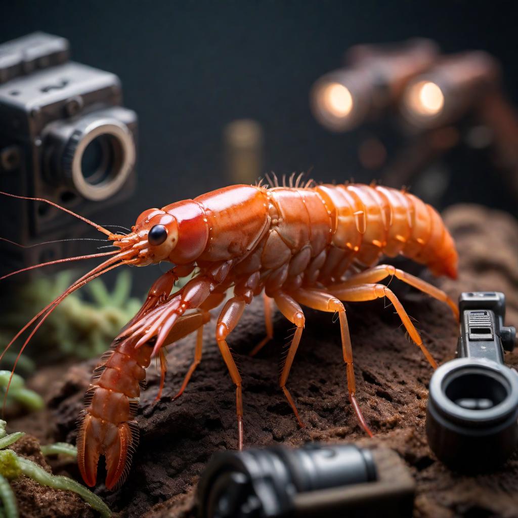  A realistic-looking shrimp holding a tiny machine gun. hyperrealistic, full body, detailed clothing, highly detailed, cinematic lighting, stunningly beautiful, intricate, sharp focus, f/1. 8, 85mm, (centered image composition), (professionally color graded), ((bright soft diffused light)), volumetric fog, trending on instagram, trending on tumblr, HDR 4K, 8K