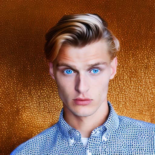 portrait+ style Russian queer supermodel blonde hunk dude face