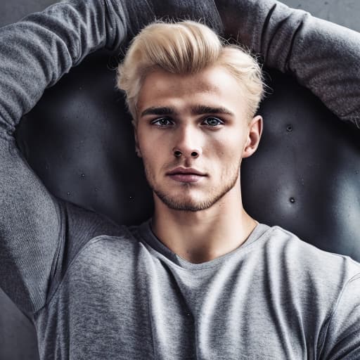 portrait+ style Russian queer fitness model blonde hunk dude face