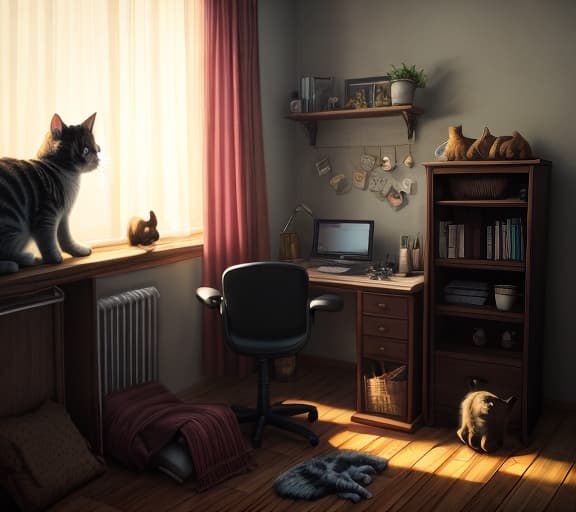  room with kitties, HQ, Hightly detailed, 4k