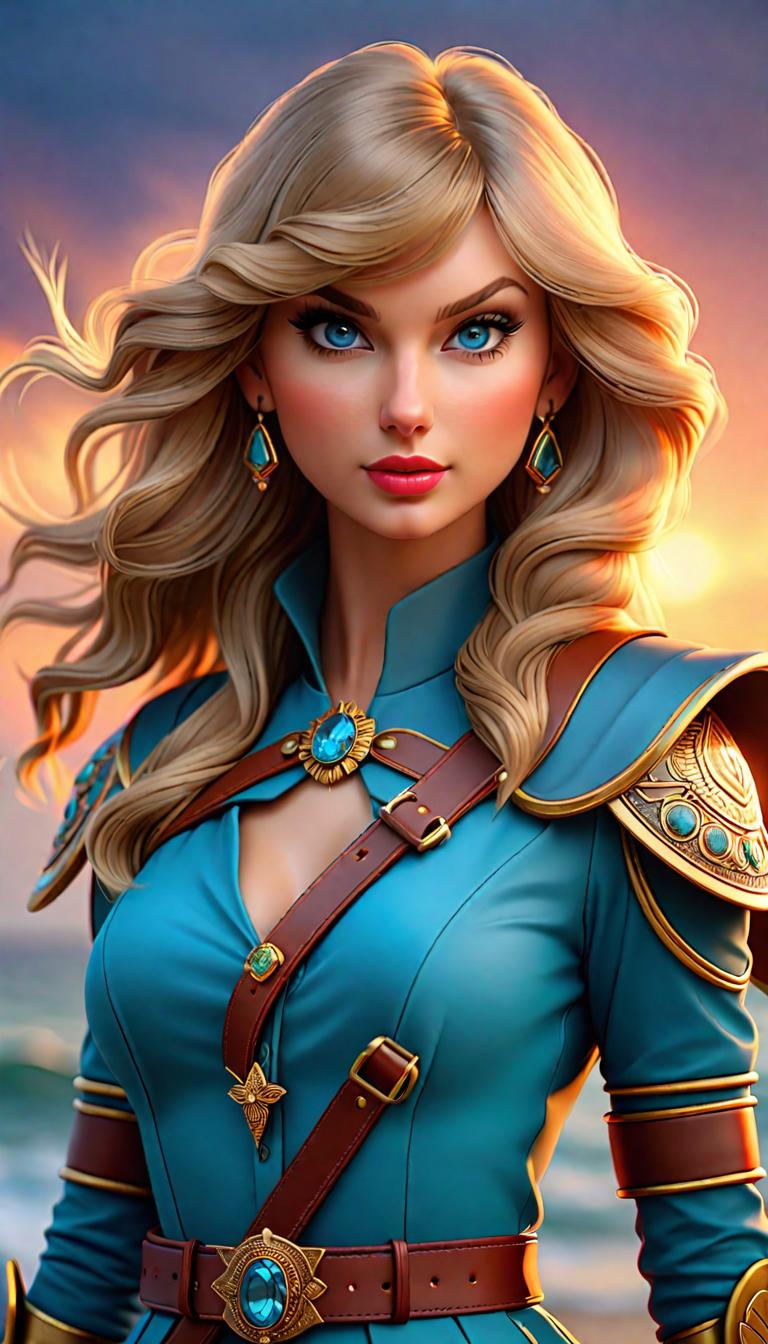  Professional 3D model of Taylor Swift as a blue Gallowglass warrior with a gem on her belt . Rendered with Octane, the model is highly detailed,dramatic lighting. hyperrealistic, full body, detailed clothing, highly detailed, cinematic lighting, stunningly beautiful, intricate, sharp focus, f/1. 8, 85mm, (centered image composition), (professionally color graded), ((bright soft diffused light)), volumetric fog, trending on instagram, trending on tumblr, HDR 4K, 8K