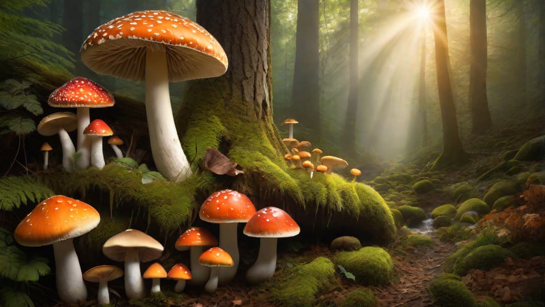  "Imagine a serene forest scene, with sunlight streaming through the trees and illuminating a rich array of mushrooms. Each mushroom displays unique shapes, sizes, and colors, exuding an air of wisdom and mystery. The image should evoke a sense of tranquility and the inherent wisdom that can be found in nature's creations." hyperrealistic, full body, detailed clothing, highly detailed, cinematic lighting, stunningly beautiful, intricate, sharp focus, f/1. 8, 85mm, (centered image composition), (professionally color graded), ((bright soft diffused light)), volumetric fog, trending on instagram, trending on tumblr, HDR 4K, 8K