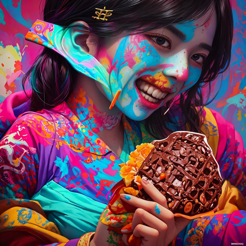  as a painting, a happy zombie eating a chocolate brain, Tristan Eaton, victo ngai, artgerm, RHADS, ross draws