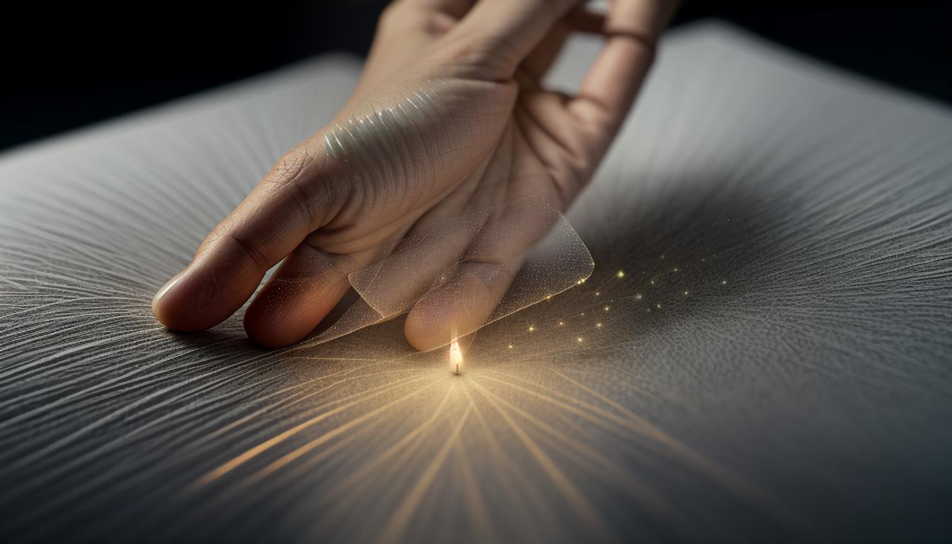  digital illustration, A close up of a hand illuminated by gentle light, reaching out, glowing aura around the hand, soft focus, ethereal and warm mood, looking at viewer, dynamic pose, (intricate details, masterpiece, best quality)