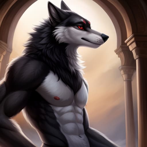  an twink white rabbit fucking a big Black Wolf with red eyes, open eyes, digital art, masterpiece, 4k, fine details,