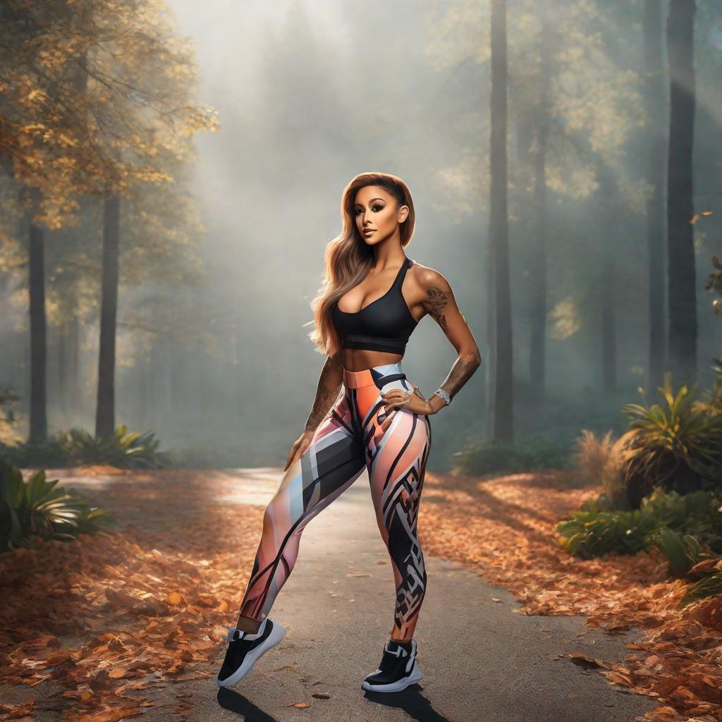  Ariana grande in sport pants hyperrealistic, full body, detailed clothing, highly detailed, cinematic lighting, stunningly beautiful, intricate, sharp focus, f/1. 8, 85mm, (centered image composition), (professionally color graded), ((bright soft diffused light)), volumetric fog, trending on instagram, trending on tumblr, HDR 4K, 8K