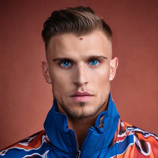 portrait+ style Russian queer fitness model blonde hunk dude face