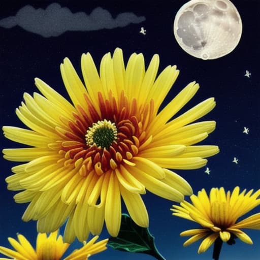  chrysanthemum flower. night. moon. stars. the clouds. pain. a broken heart. an obsession.