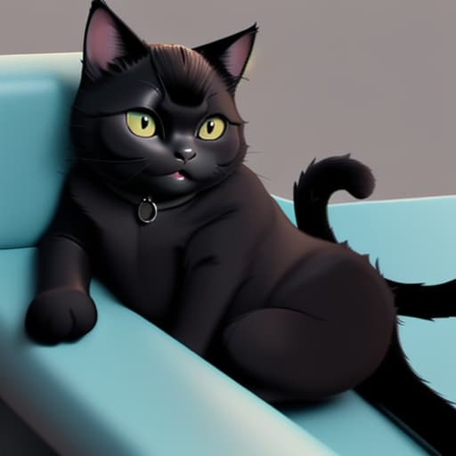  a fat black cat can use cell phone on the black sofa