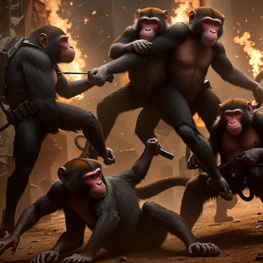  A war between cops and monkeys all fighting to death