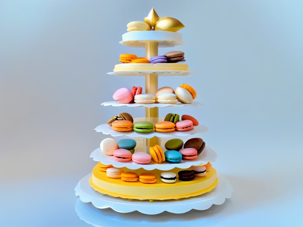  A closeup, ultradetailed image of a delicate French macaron tower, showcasing a variety of pastel colors and intricate designs. Each macaron is perfectly formed and arranged in a symmetrical and visually stunning display, highlighting the artistry and precision involved in global pastry making. hyperrealistic, full body, detailed clothing, highly detailed, cinematic lighting, stunningly beautiful, intricate, sharp focus, f/1. 8, 85mm, (centered image composition), (professionally color graded), ((bright soft diffused light)), volumetric fog, trending on instagram, trending on tumblr, HDR 4K, 8K