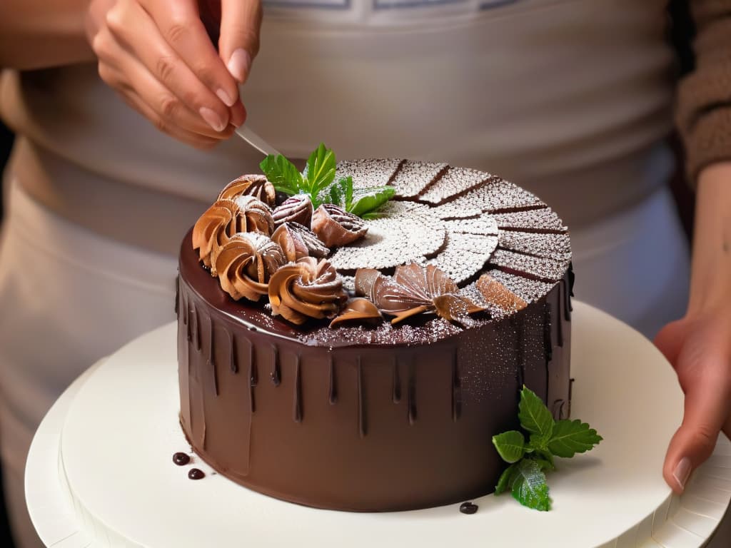  A closeup, ultradetailed image of a person with a disability skillfully piping intricate designs on a cake, showcasing precision and determination in their hands as they create a beautiful and meticulously decorated dessert. The focus is on the individual's hands, highlighting their talent and dedication to the craft of pastry decoration. The background is blurred, emphasizing the artistry and concentration of the baker. hyperrealistic, full body, detailed clothing, highly detailed, cinematic lighting, stunningly beautiful, intricate, sharp focus, f/1. 8, 85mm, (centered image composition), (professionally color graded), ((bright soft diffused light)), volumetric fog, trending on instagram, trending on tumblr, HDR 4K, 8K