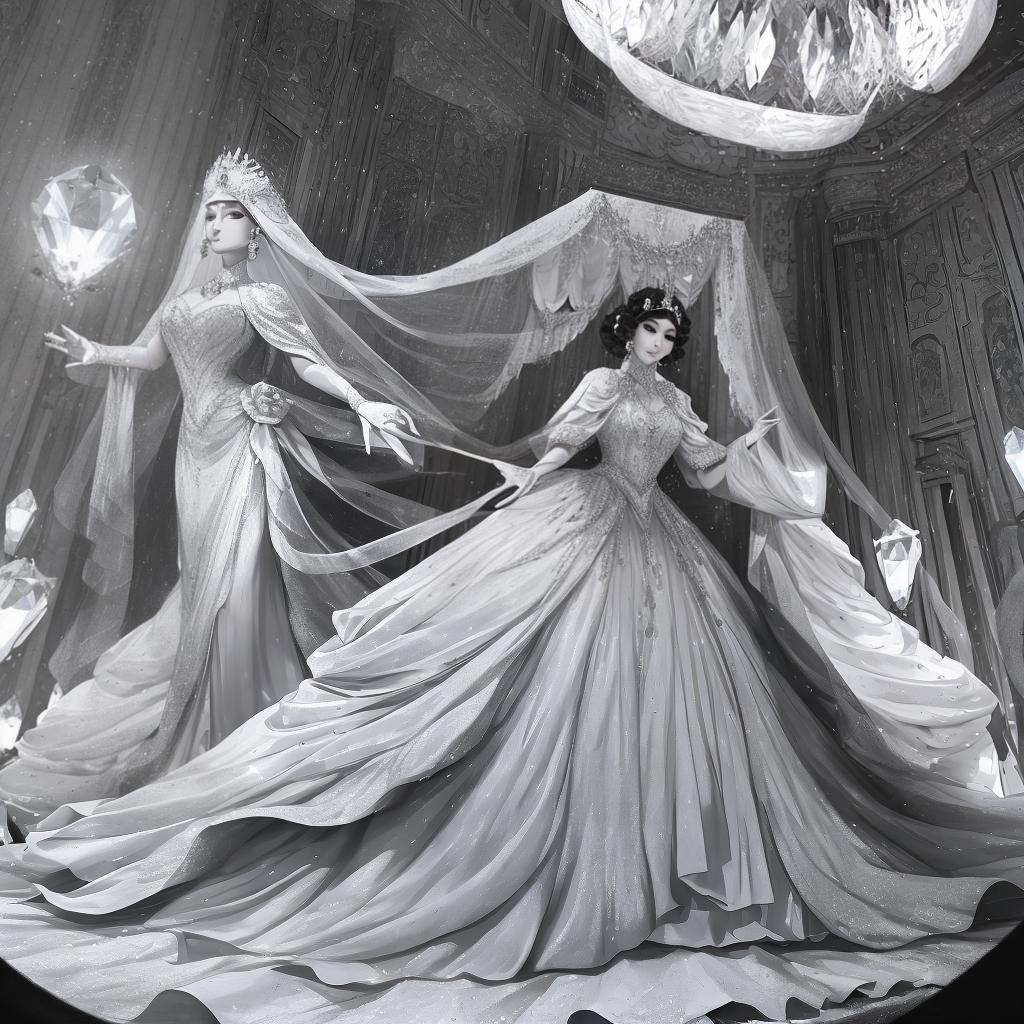  masterpiece, best quality,White Diamond, fancy, glorious dress, looks like an empress of a planet, grayscale ,