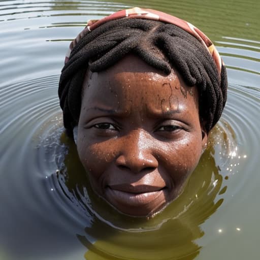  african woman's face drowning in lake