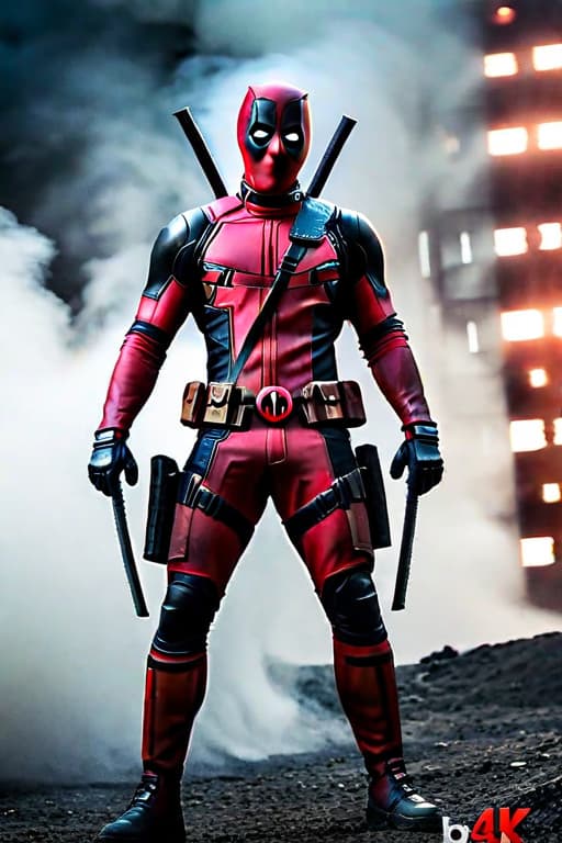  Deadpool and wolferine hyperrealistic, full body, detailed clothing, highly detailed, cinematic lighting, stunningly beautiful, intricate, sharp focus, f/1. 8, 85mm, (centered image composition), (professionally color graded), ((bright soft diffused light)), volumetric fog, trending on instagram, trending on tumblr, HDR 4K, 8K