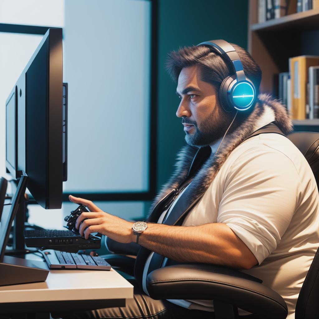  raccoon sitting in gaming chair front a computer on desktop, ((semi anthropomorphic)),(full body), tail, belly, sitting, fat, (chubby), (((white background))), solo, desktop, gaming chair, side view,  [[[clothes]]] hyperrealistic, full body, detailed clothing, highly detailed, cinematic lighting, stunningly beautiful, intricate, sharp focus, f/1. 8, 85mm, (centered image composition), (professionally color graded), ((bright soft diffused light)), volumetric fog, trending on instagram, trending on tumblr, HDR 4K, 8K