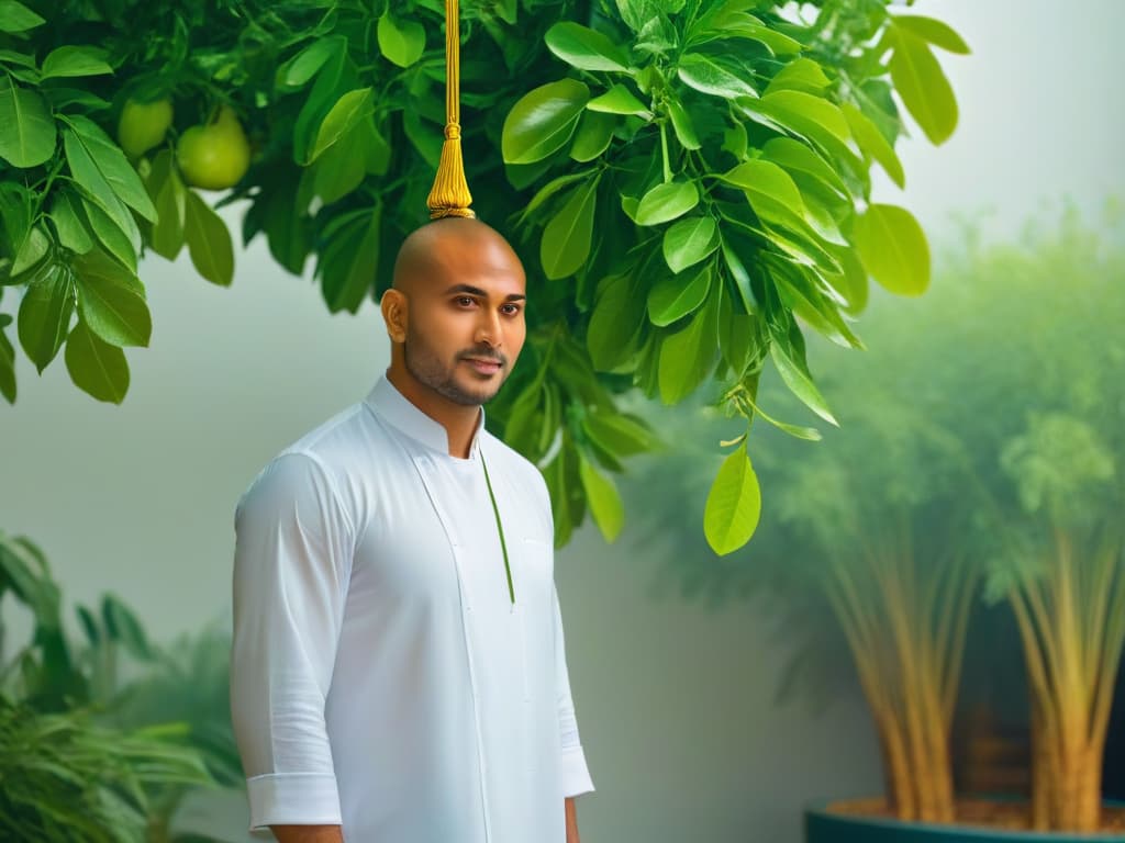  A serene and minimalist image of a monk fruit plant, showcasing the intricate details of the leaves, stem, and the exotic fruit hanging delicately amidst lush greenery. The focus is on the purity and simplicity of nature, with soft natural lighting enhancing the organic beauty of the plant. hyperrealistic, full body, detailed clothing, highly detailed, cinematic lighting, stunningly beautiful, intricate, sharp focus, f/1. 8, 85mm, (centered image composition), (professionally color graded), ((bright soft diffused light)), volumetric fog, trending on instagram, trending on tumblr, HDR 4K, 8K