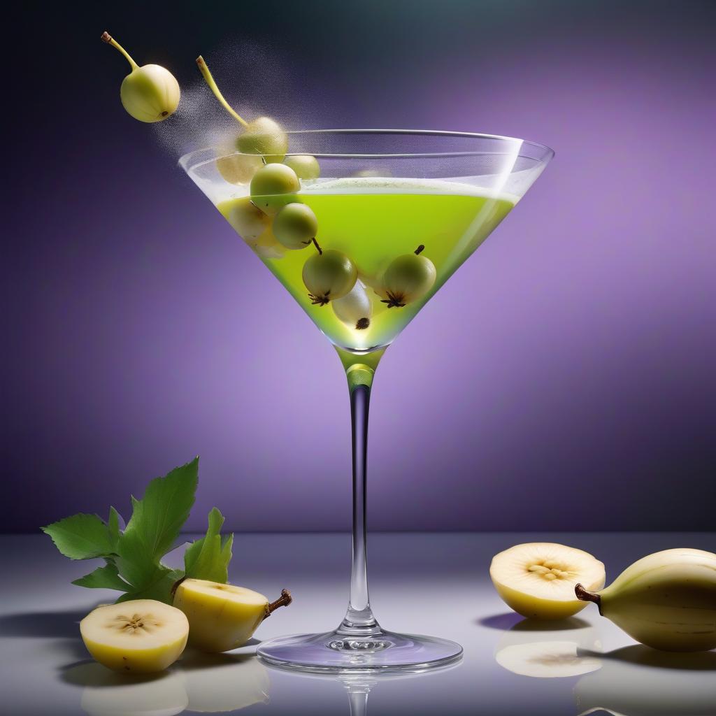  cinematic film still A stunning conceptual art piece featuring a close up, detailed image of an gooseberries and banana resting at the bottom of a transparent martini glass. The is rendered with incredible realism, and the beer glass appears to be floating in a dreamy, abstract space. The background is a blend of dark and light shades of bright green and lilac, creating a mysterious and alluring atmosphere. The overall composition suggests a deep sense of glamour and sophistication., conceptual art, 3d render, photo, product, portrait photography . shallow depth of field, vignette, highly detailed, high budget, bokeh, cinemascope, moody, epic, gorgeous, film grain, grainy hyperrealistic, full body, detailed clothing, highly detailed, cinematic lighting, stunningly beautiful, intricate, sharp focus, f/1. 8, 85mm, (centered image composition), (professionally color graded), ((bright soft diffused light)), volumetric fog, trending on instagram, trending on tumblr, HDR 4K, 8K