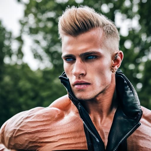 portrait+ style Russian queer IFBB blonde hunk dude face