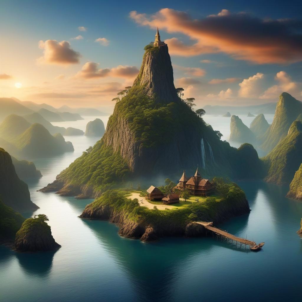  The mysterious island is an unreal landscape in the style of fantasy