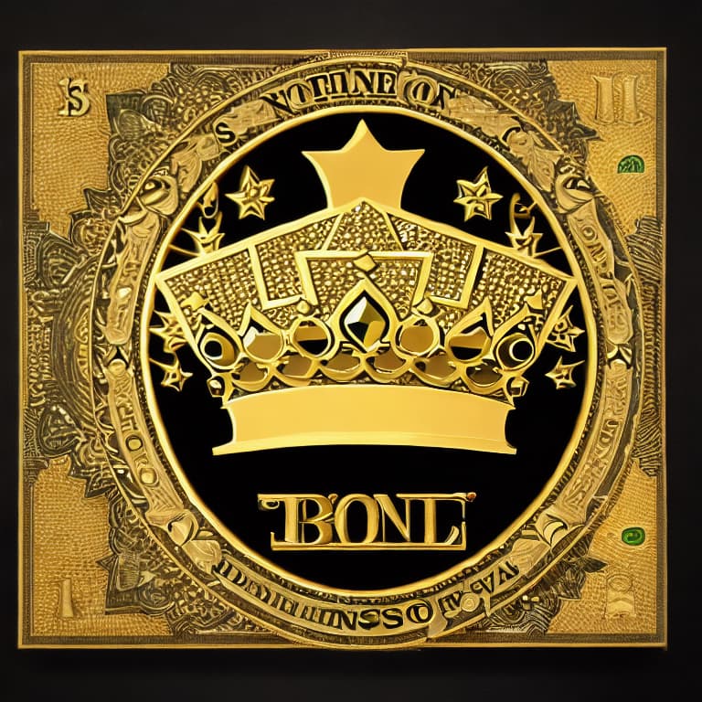  Golden Crown with diamonds surrounded by dollar bills with a black background